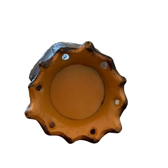 METAL Vase Autumn Brown and Rust colored Flower Holder 13" tall, 7" wide - Picture 5 of 7